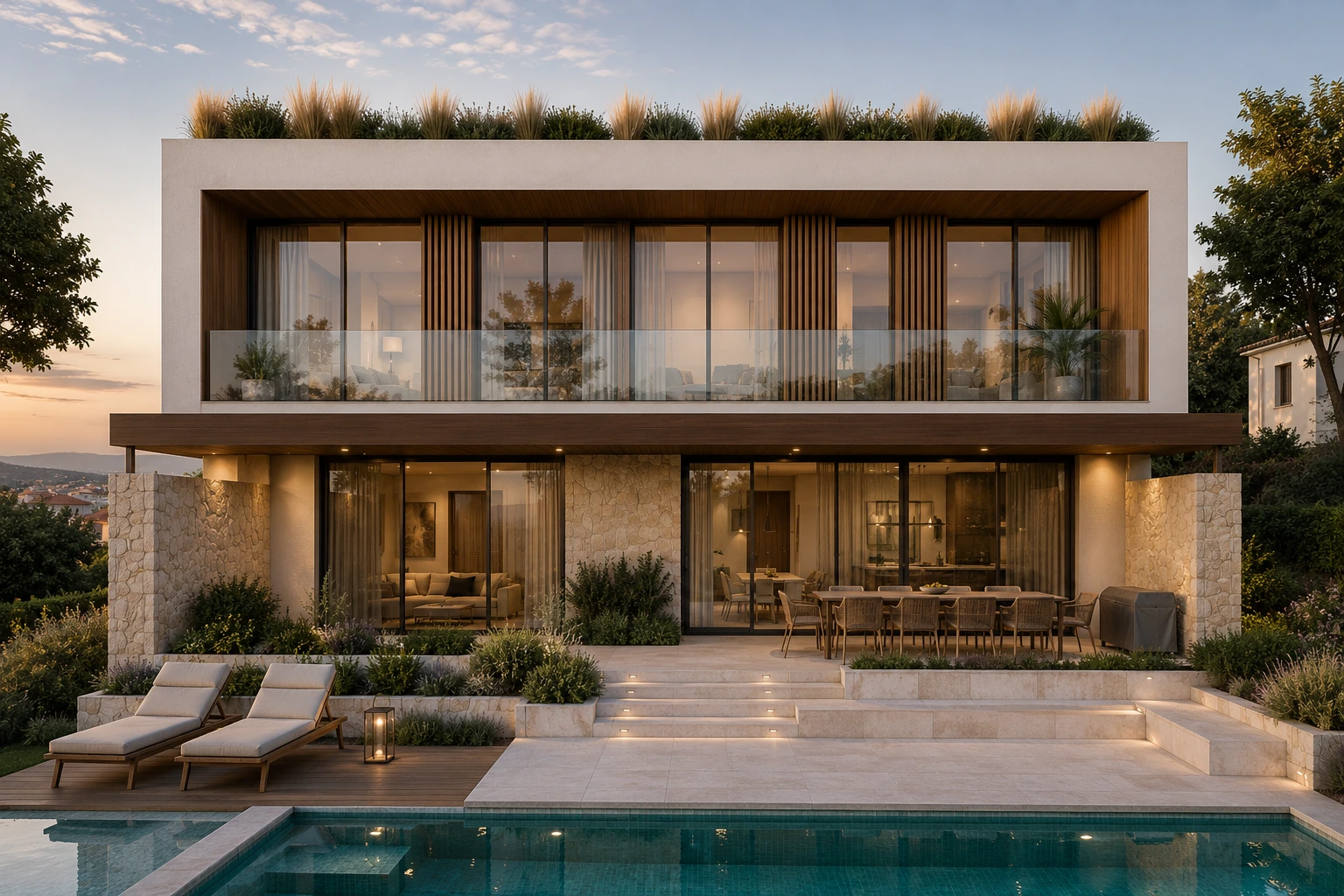 Casa 250 front exterior view with rooftop greenery